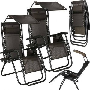 Springos Leżak ogrodowy grawitacyjny regulowany z daszkiem czarny zestaw 2 szt. UNIWERSALNY 12