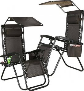 Springos Leżak ogrodowy grawitacyjny regulowany z daszkiem czarny zestaw 2 szt. UNIWERSALNY 13