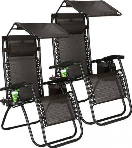 Springos Leżak ogrodowy grawitacyjny regulowany z daszkiem czarny zestaw 2 szt. UNIWERSALNY 14
