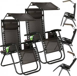 Springos Leżak ogrodowy grawitacyjny regulowany z daszkiem czarny zestaw 2 szt. UNIWERSALNY 15