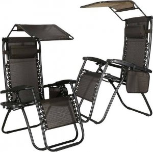 Springos Leżak ogrodowy grawitacyjny regulowany z daszkiem czarny zestaw 2 szt. UNIWERSALNY 16