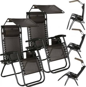 Springos Leżak ogrodowy grawitacyjny regulowany z daszkiem czarny zestaw 2 szt. UNIWERSALNY 19