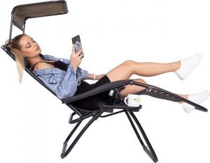 Springos Leżak ogrodowy grawitacyjny regulowany z daszkiem czarny zestaw 2 szt. UNIWERSALNY 21