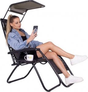 Springos Leżak ogrodowy grawitacyjny regulowany z daszkiem czarny zestaw 2 szt. UNIWERSALNY 23