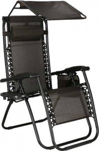 Springos Leżak ogrodowy grawitacyjny regulowany z daszkiem czarny zestaw 2 szt. UNIWERSALNY 26