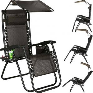 Springos Leżak ogrodowy grawitacyjny regulowany z daszkiem czarny zestaw 2 szt. UNIWERSALNY 27