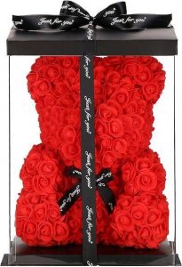 Springos Miś z płatków róż czerwony 40 cm rose bear z kokardką UNIWERSALNY 1