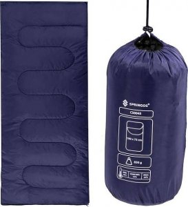Springos Śpiwór turystyczny 190x73 cm ciepły śpiwór kempingowy granatowo-czarny UNIWERSALNY 26