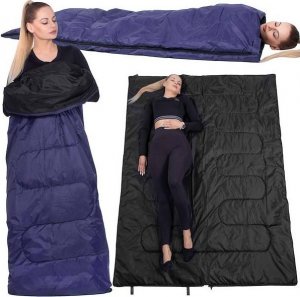 Springos Śpiwór turystyczny 190x73 cm ciepły śpiwór kempingowy granatowo-czarny UNIWERSALNY 30