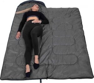 Springos Śpiwór turystyczny 210x73 cm mumia ciepły śpiwór kempingowy czarno-szary UNIWERSALNY 7
