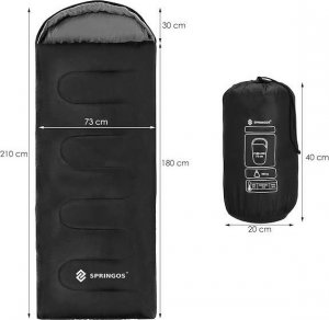 Springos Śpiwór turystyczny  mumia 210x73 cm ciepły śpiwór kempingowy czarno-szary UNIWERSALNY 3
