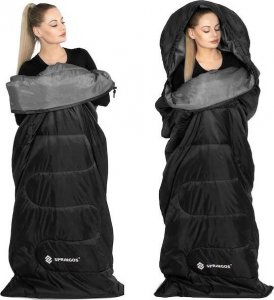 Springos Śpiwór turystyczny  mumia 210x73 cm ciepły śpiwór kempingowy czarno-szary UNIWERSALNY 4