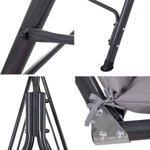 Springos Huśtawka ogrodowa 3-osobowa z daszkiem LUNA szara z poduszkami 11