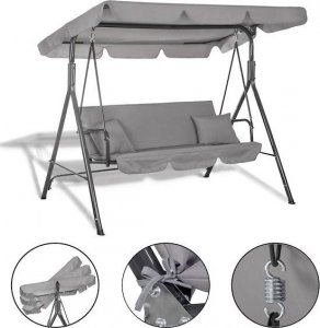 Springos Huśtawka ogrodowa 3-osobowa z daszkiem LUNA szara z poduszkami 14