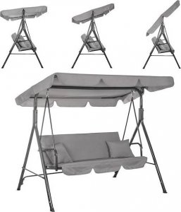 Springos Huśtawka ogrodowa 3-osobowa z daszkiem LUNA szara z poduszkami 15