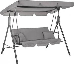 Springos Huśtawka ogrodowa 3-osobowa z daszkiem LUNA szara z poduszkami 30