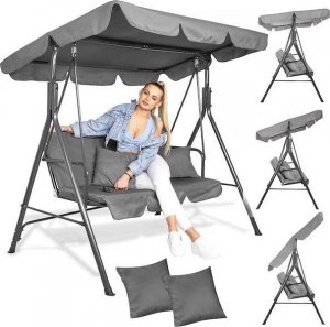 Springos Huśtawka ogrodowa 3-osobowa z daszkiem LUNA szara z poduszkami 31