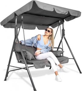 Springos Huśtawka ogrodowa 3-osobowa z daszkiem LUNA szara z poduszkami 5