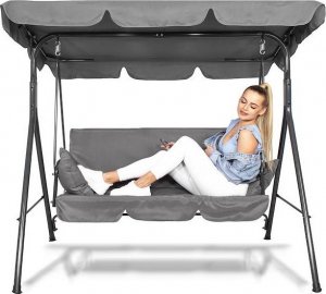Springos Huśtawka ogrodowa 3-osobowa z daszkiem LUNA szara z poduszkami 7