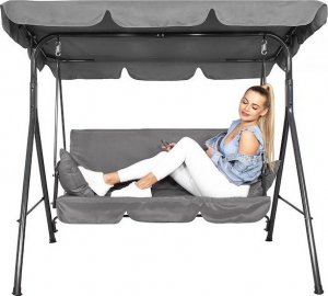Springos Huśtawka ogrodowa 3-osobowa z daszkiem LUNA szara z poduszkami 8