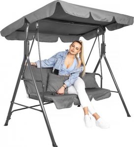 Springos Huśtawka ogrodowa 3-osobowa z daszkiem LUNA szara z poduszkami 10