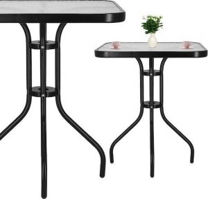 Springos Stół ogrodowy i na taras szkło 60 cm kwadratowy czarny UNIWERSALNY 2