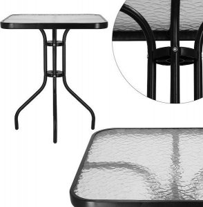 Springos Stół ogrodowy i na taras szkło 60 cm kwadratowy czarny UNIWERSALNY 6