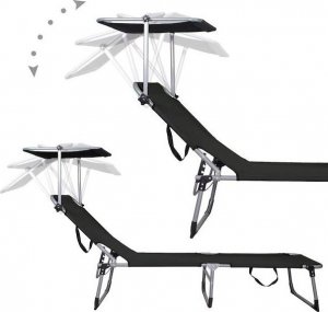 Springos Leżak składany czarny, leżanka ogrodowa z zagłówkiem i daszkiem  UNIWERSALNY 11