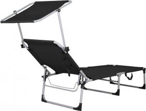 Springos Leżak składany czarny, leżanka ogrodowa z zagłówkiem i daszkiem  UNIWERSALNY 5