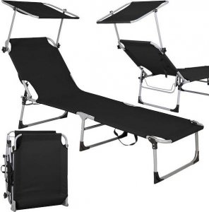 Springos Leżak składany czarny, leżanka ogrodowa z zagłówkiem i daszkiem  UNIWERSALNY 6