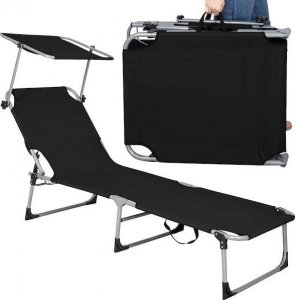 Springos Leżak składany czarny, leżanka ogrodowa z zagłówkiem i daszkiem  UNIWERSALNY 7