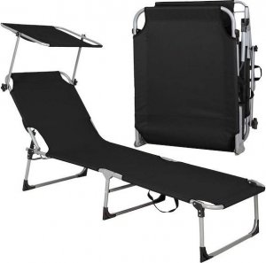 Springos Leżak składany czarny, leżanka ogrodowa z zagłówkiem i daszkiem  UNIWERSALNY 8