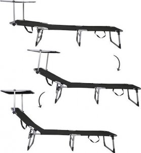 Springos Leżak składany czarny, leżanka ogrodowa z zagłówkiem i daszkiem  UNIWERSALNY 9