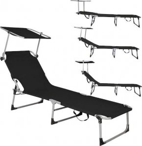 Springos Leżak składany czarny, leżanka ogrodowa z zagłówkiem i daszkiem  UNIWERSALNY 10