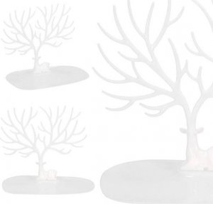 Springos Stojak na biżuterię drzewo 25x23x15 cm ozdobny organizer na kolczyki biały jeleń UNIWERSALNY 1