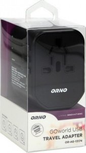 Orno GOworld USB uniwersalny adapter podróżny do ponad 200 krajów świata,  100-240V, 8A, 2 x USB, 5V  2,4A inteligentna identyfikacja 4