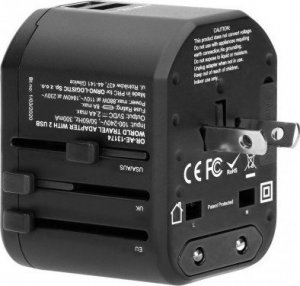 Orno GOworld USB uniwersalny adapter podróżny do ponad 200 krajów świata,  100-240V, 8A, 2 x USB, 5V  2,4A inteligentna identyfikacja 6