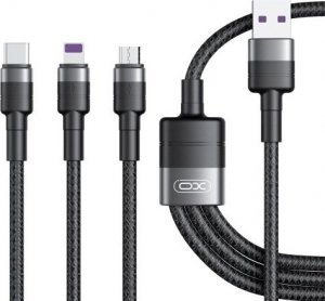 Kabel USB XO USB-A - USB-C + microUSB + Lightning 1.2 m Czarny (xo_20220627111123) 1