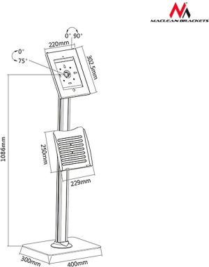 Stojak Maclean Stojak podłogowy z miejscem na katalogi Biały (MC-724) do iPad 2/ 3/ 4/ oraz IPAD Air/ Air2/9,7" Pro 3