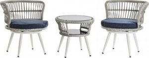 DKD Home Decor Zestaw Stół i 2 Krzesła DKD Home Decor Szkło Niebieski rattan syntetyczny Stal Biały (65 x 65 x 68 cm) 1