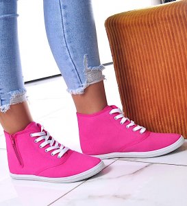 Pantofelek24 Wysokie damskie tenisówki z tkaniny Fuksja /C6-2 12355 T444/ 38 3