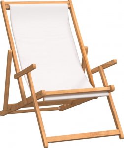 vidaXL Składany leżak plażowy, lite drewno tekowe, kremowy 2
