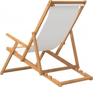 vidaXL Składany leżak plażowy, lite drewno tekowe, kremowy 4
