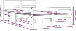 vidaXL Rama łóżka, szara, lite drewno, 150x200 cm, King Size 10