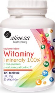 Aliness Aliness Witaminy i minerały z żeń szeniem i naturalną witaminą C 120 tabletek - WYSYŁAMY W 24H! 1