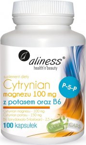 Aliness Aliness Cytrynian Magnezu 100 mg z potasem oraz witaminą B6 100 kapsułek - WYSYŁAMY W 24H! 1