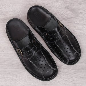 EKO Klapki męskie skórzane pełne ażurowe czarne EKO 40 3