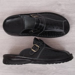 EKO Klapki męskie skórzane pełne ażurowe czarne EKO 40 4