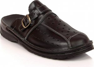 EKO Klapki męskie skórzane pełne ażurowe czarne EKO 40 5