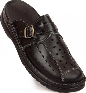 EKO Klapki męskie skórzane pełne ażurowe czarne EKO 40 6